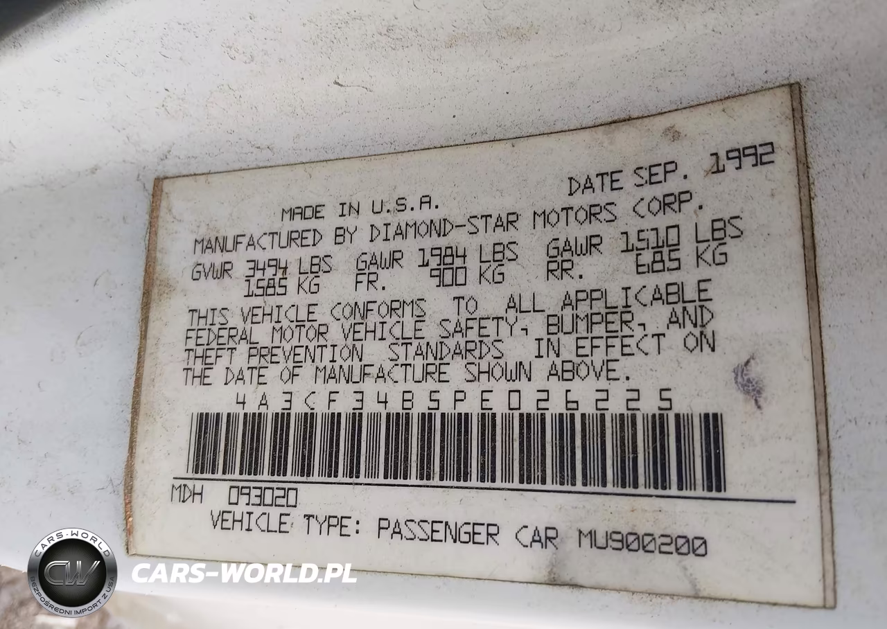 1993 Mitsubishi Eclipse VIN:4A3CF34B5PE026225 - 9