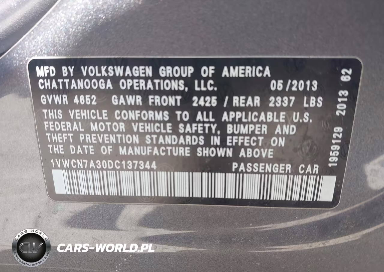 2013 Volkswagen Passat 2.0L Tdi Sel Premium VIN:1VWCN7A30DC137344 - 9