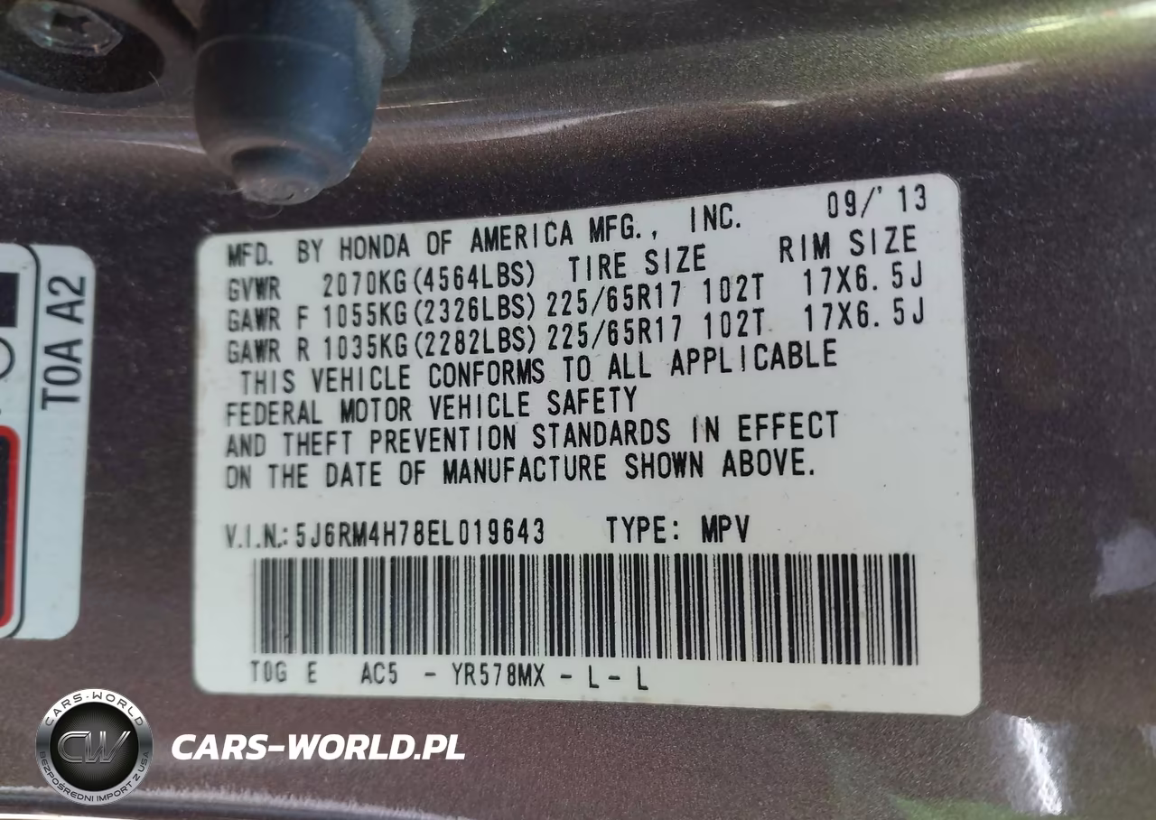 2014 Honda Cr-V Ex-L VIN:5J6RM4H78EL019643 - 9