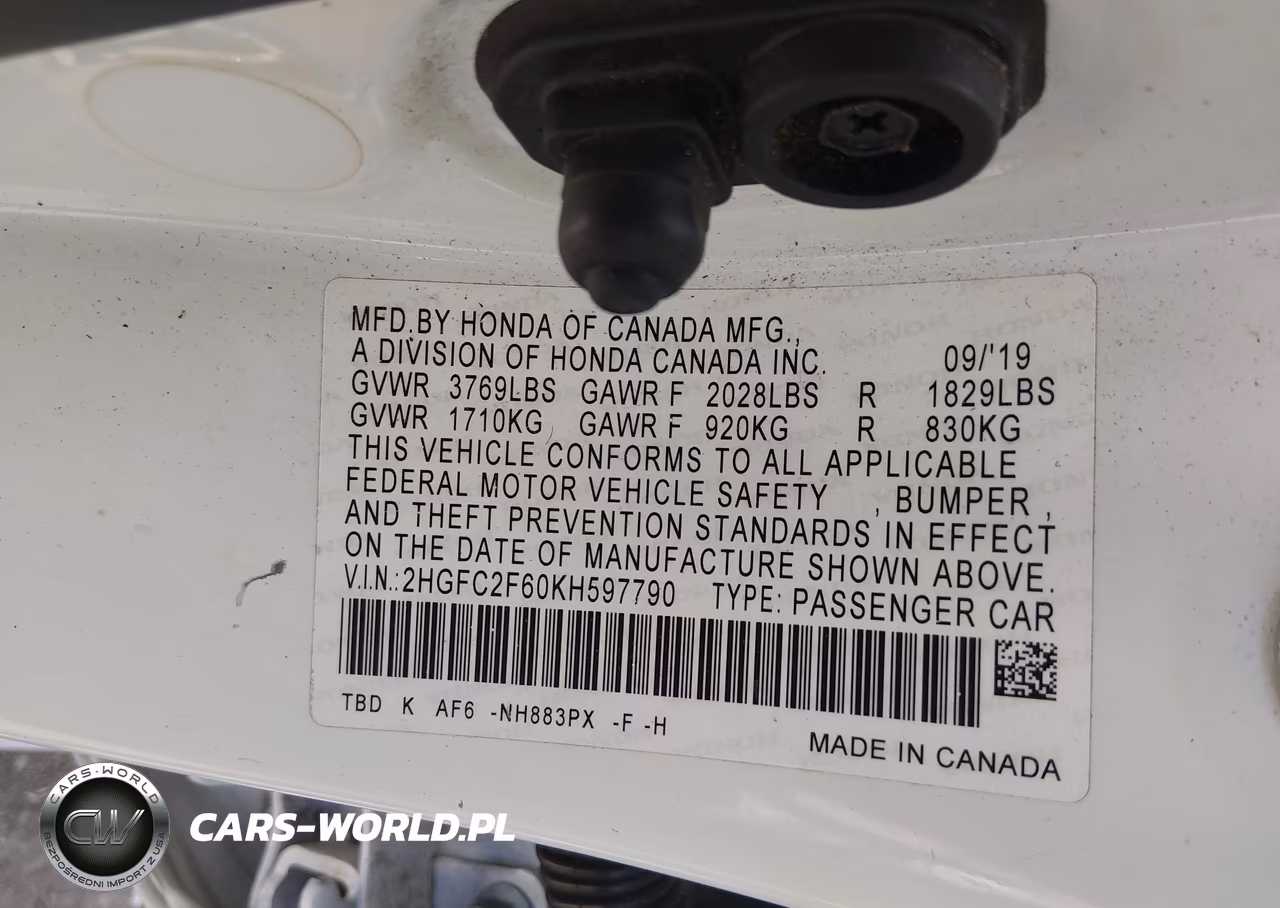 2019 Honda Civic Lx VIN:2HGFC2F60KH597790 - 9