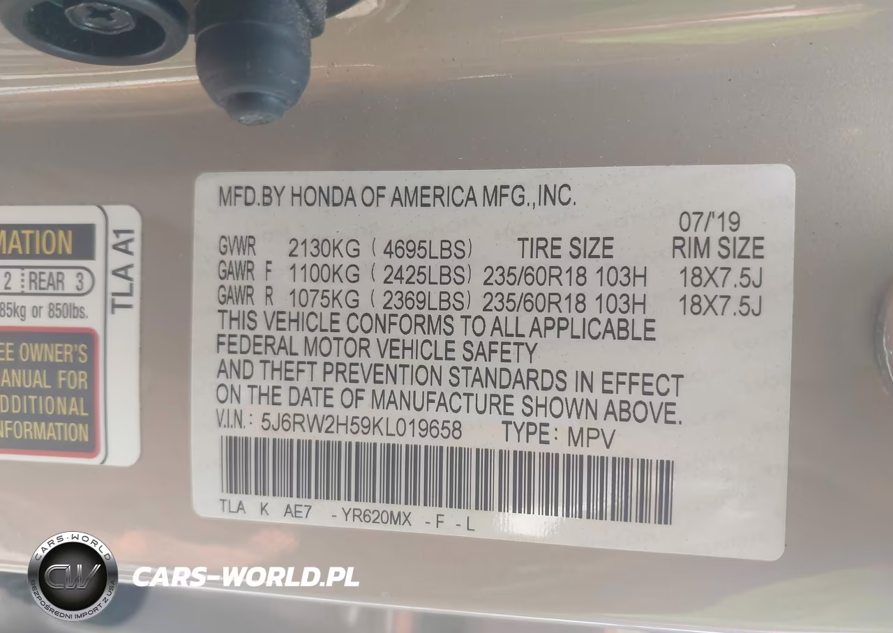 2019 Honda Cr-V Ex VIN:5J6RW2H59KL019658 - 9