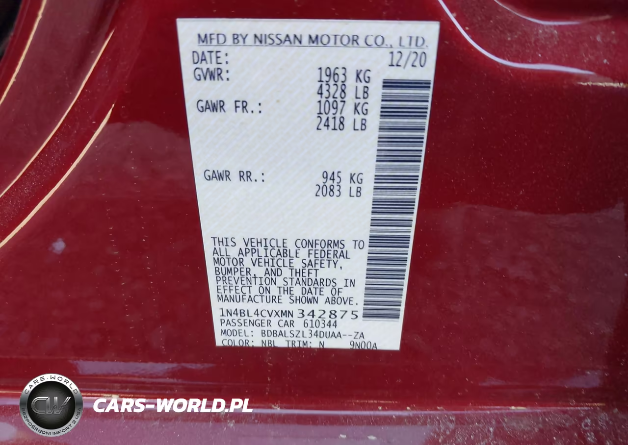 2021 Nissan Altima Sr Fwd VIN:1N4BL4CVXMN342875 - 9