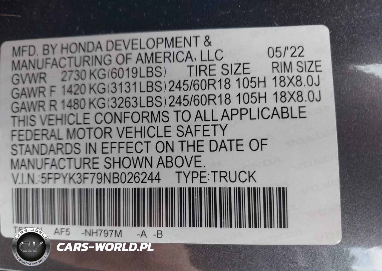 2022 Honda Ridgeline Rtl-E VIN:5FPYK3F79NB026244 - 9
