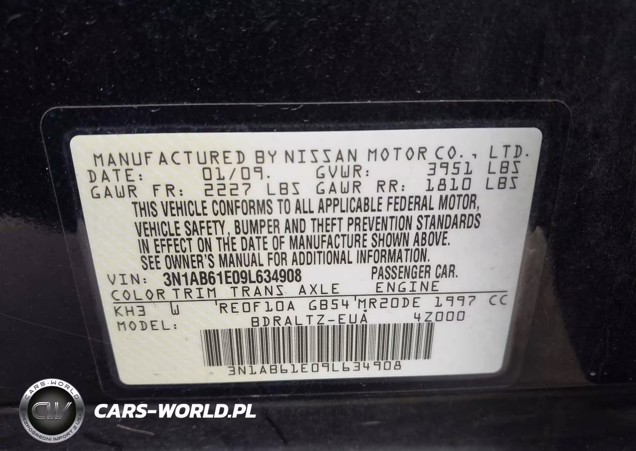2009 Nissan Sentra 2.0S VIN:3N1AB61E09L634908 - 9