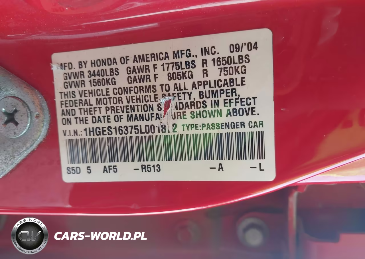 2005 Honda Civic Vp VIN:1HGES16375L001872 - 9