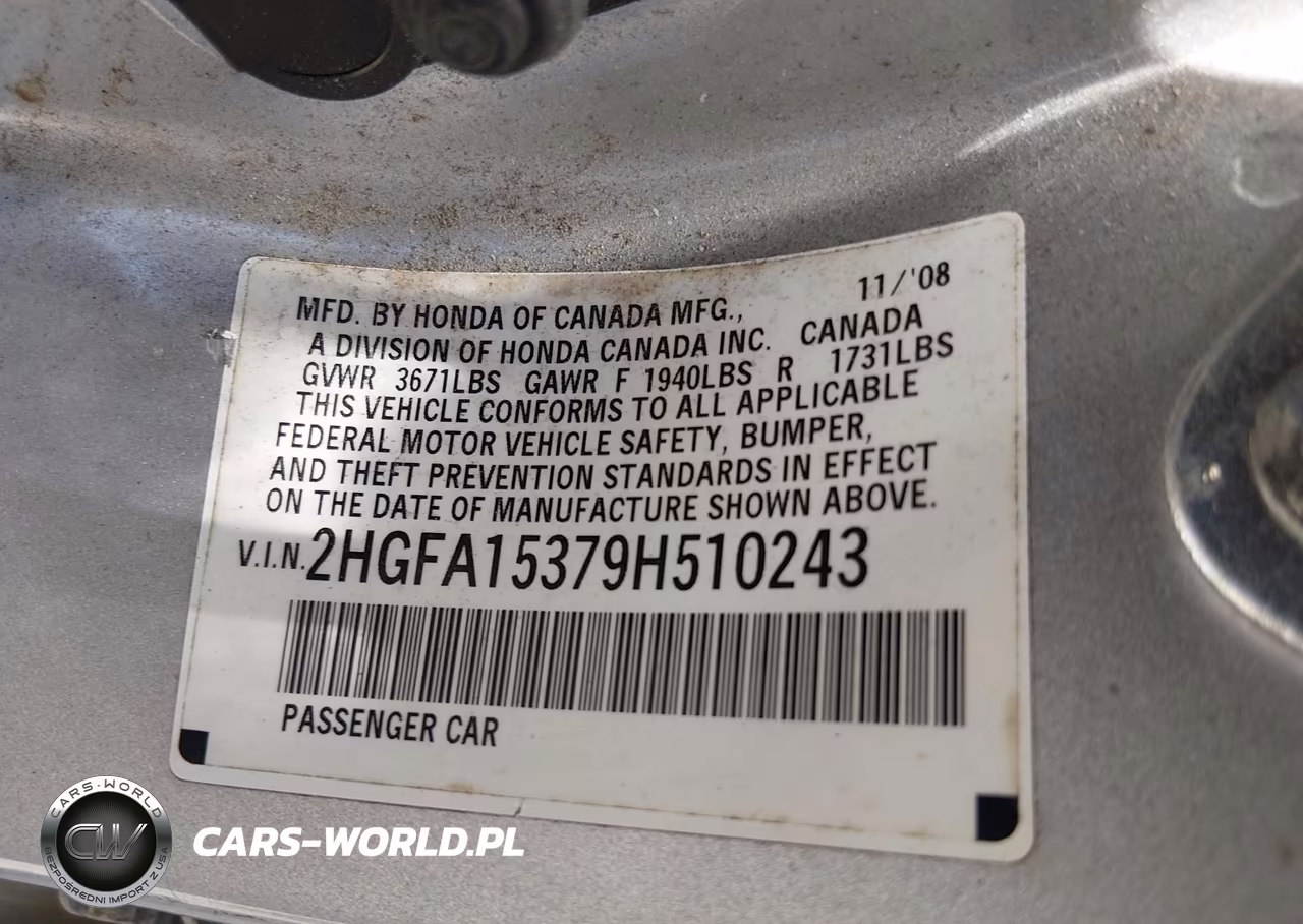 2009 Honda Civic Vp VIN:2HGFA15379H510243 - 9