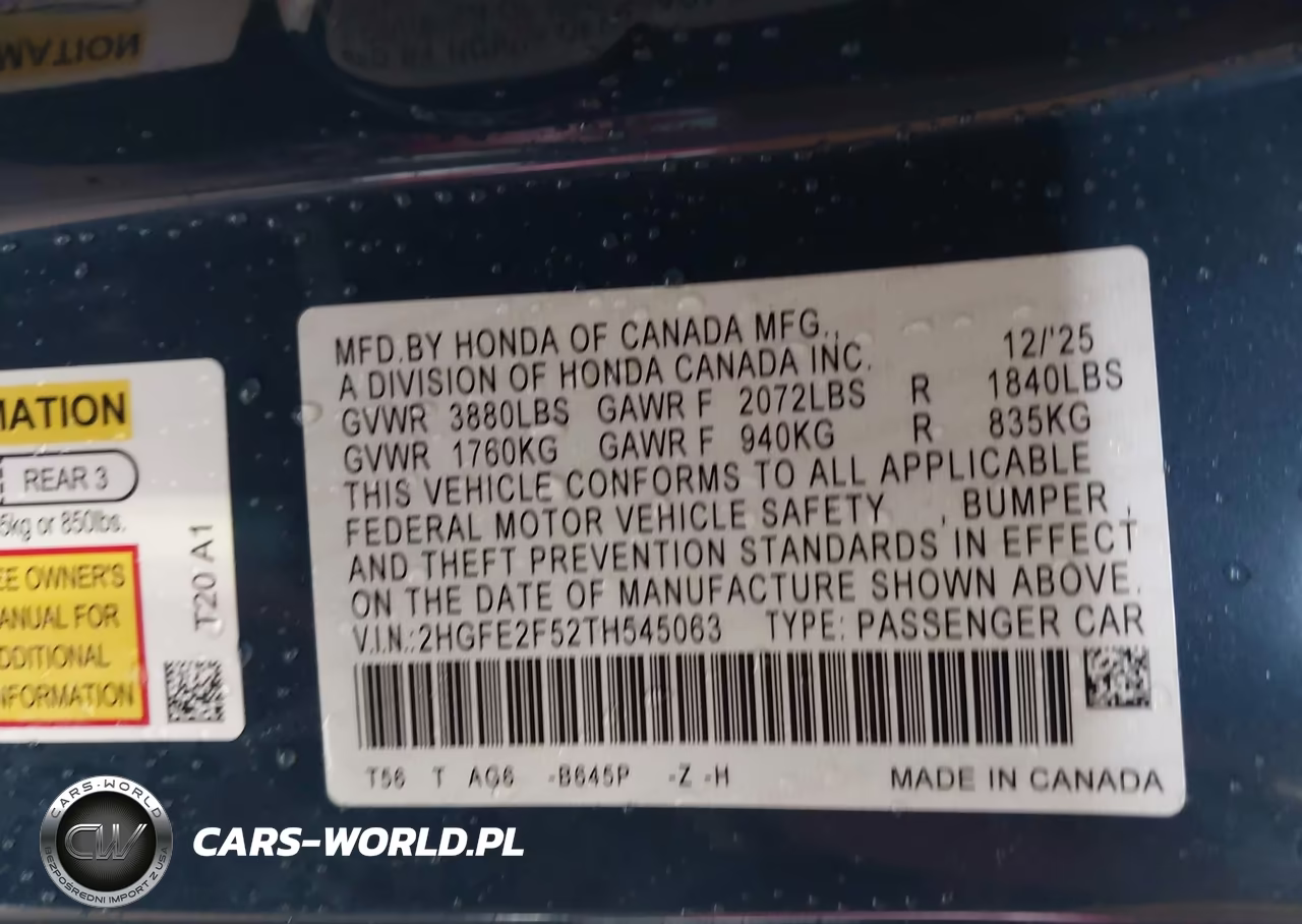 2026 Honda Civic Sport VIN:2HGFE2F52TH545063 - 9