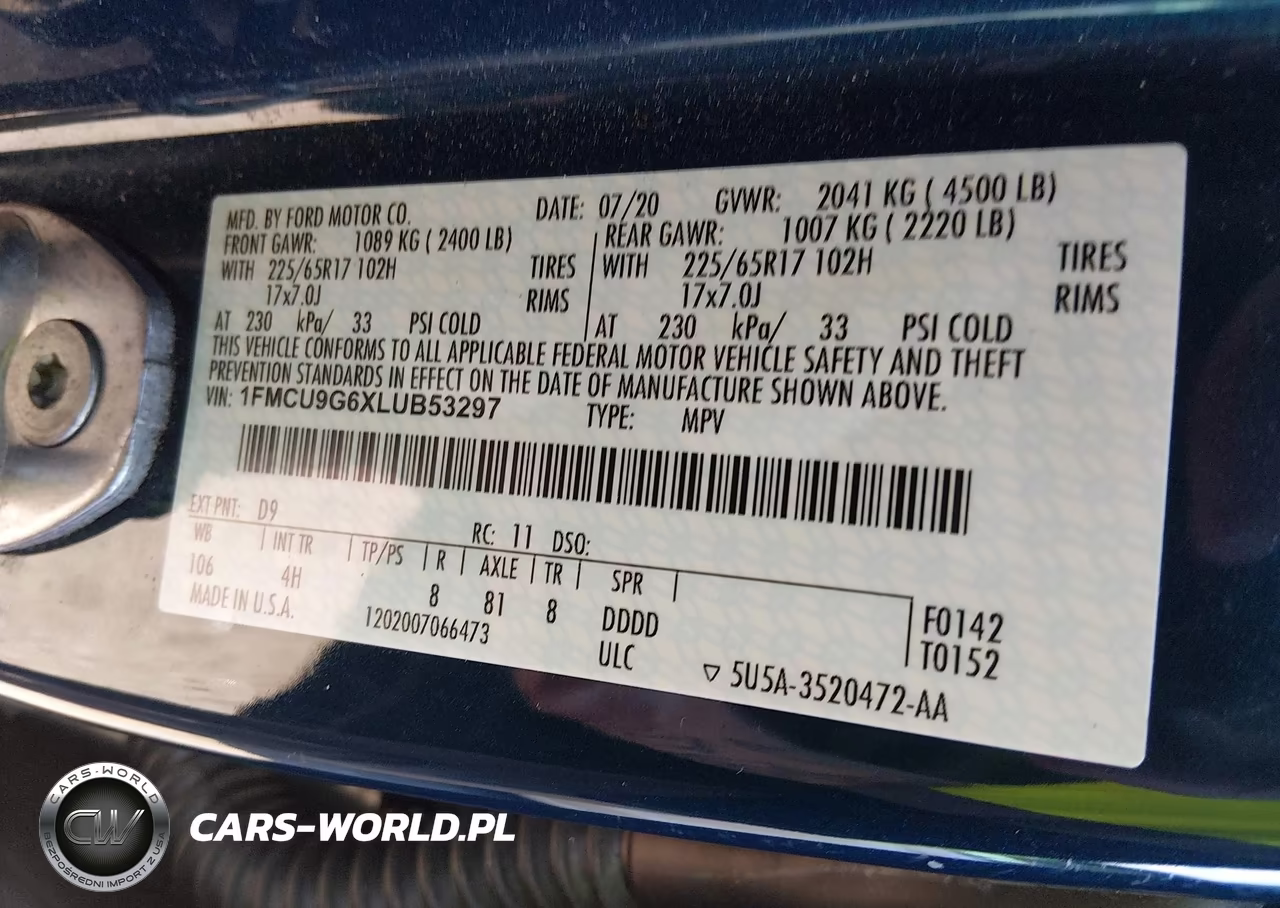 2020 Ford Escape Se VIN:1FMCU9G6XLUB53297 - 9