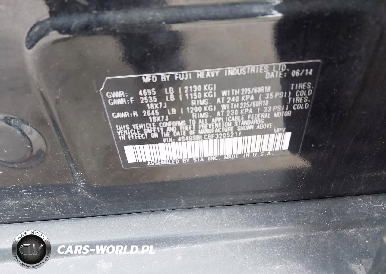 2015 Subaru Outback 2.5I Limited VIN:4S4BSBLC8F3205217 - 9