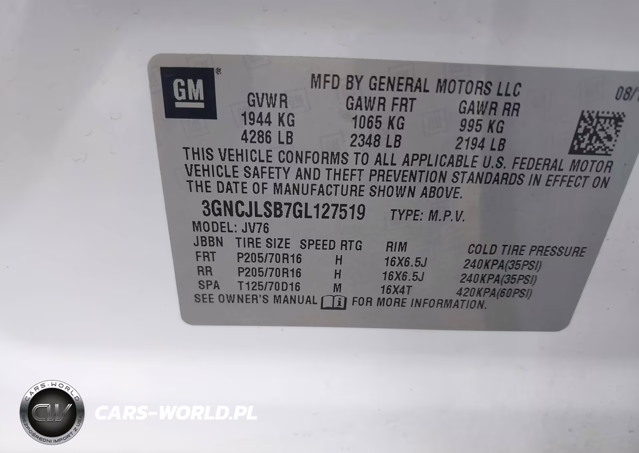2016 Chevrolet Trax Lt VIN:3GNCJLSB7GL127519 - 9