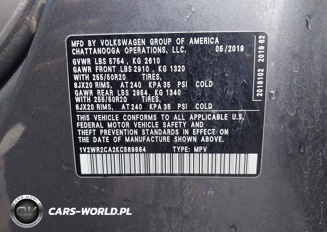 2019 Volkswagen Atlas 3.6L V6 Se W-Technology VIN:1V2WR2CA2KC569884 - 9
