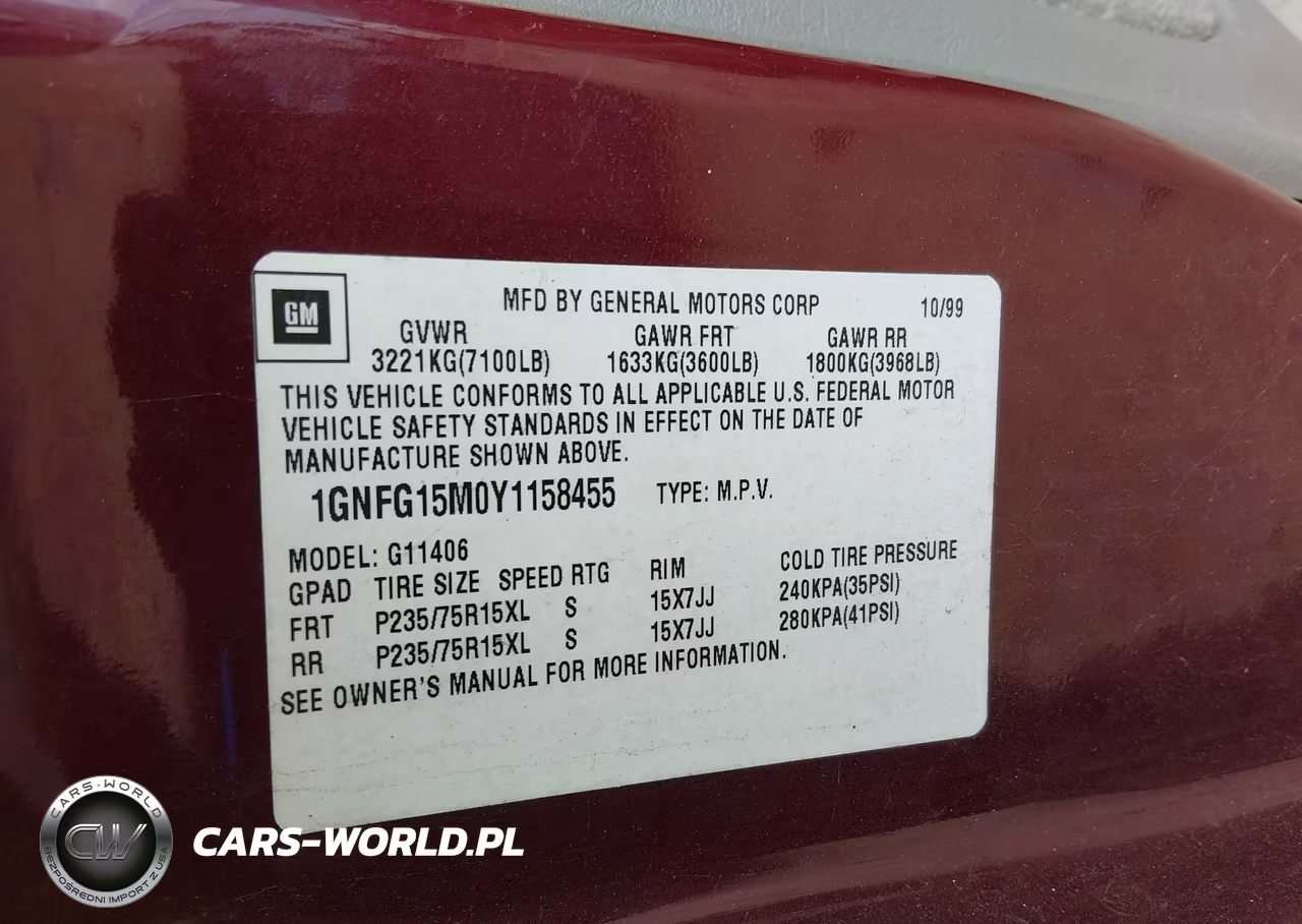2000 Chevrolet Express VIN:1GNFG15M0Y1158455 - 9