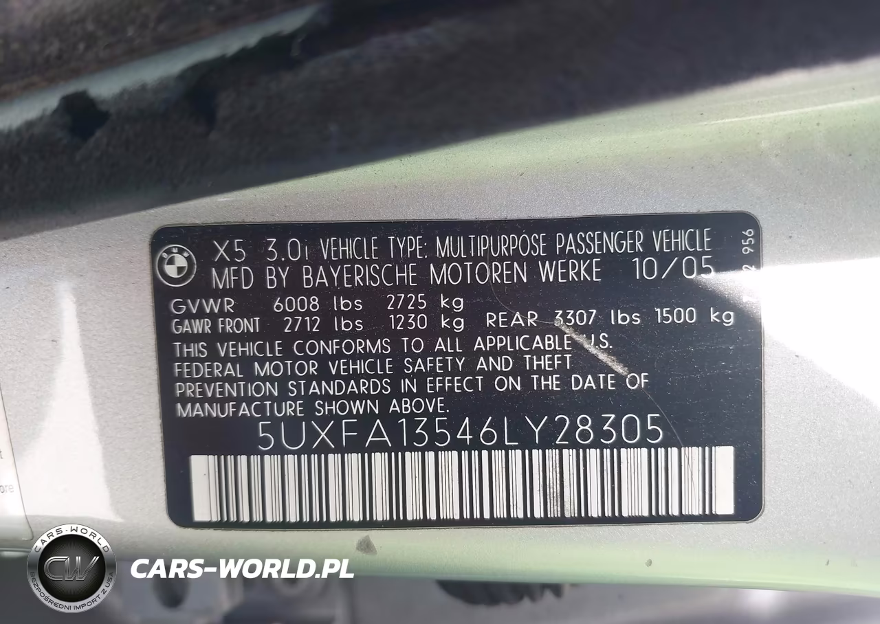 2006 BMW X5 3.0I VIN:5UXFA13546LY28305 - 9