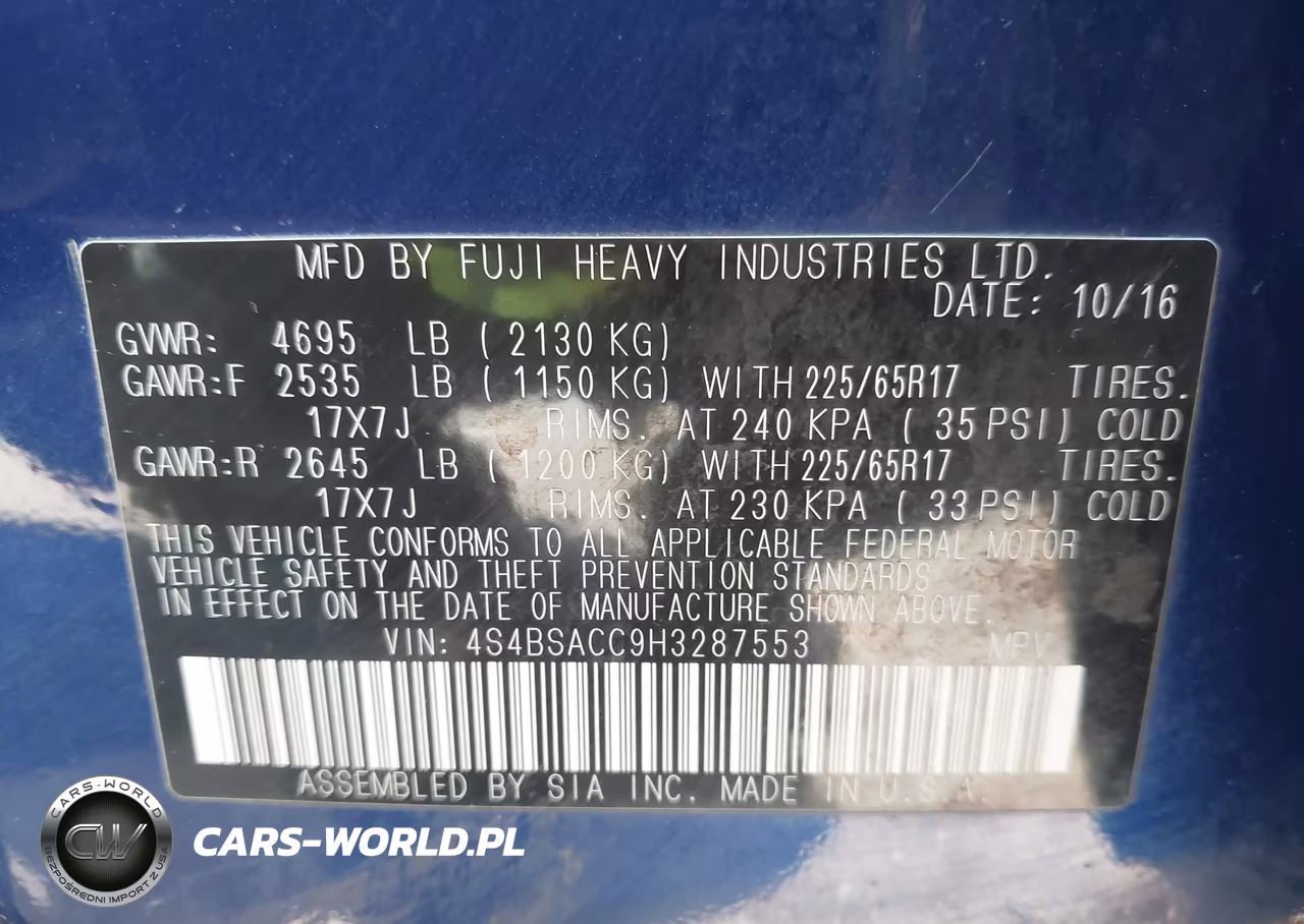 2017 Subaru Outback 2.5I Premium VIN:4S4BSACC9H3287553 - 9