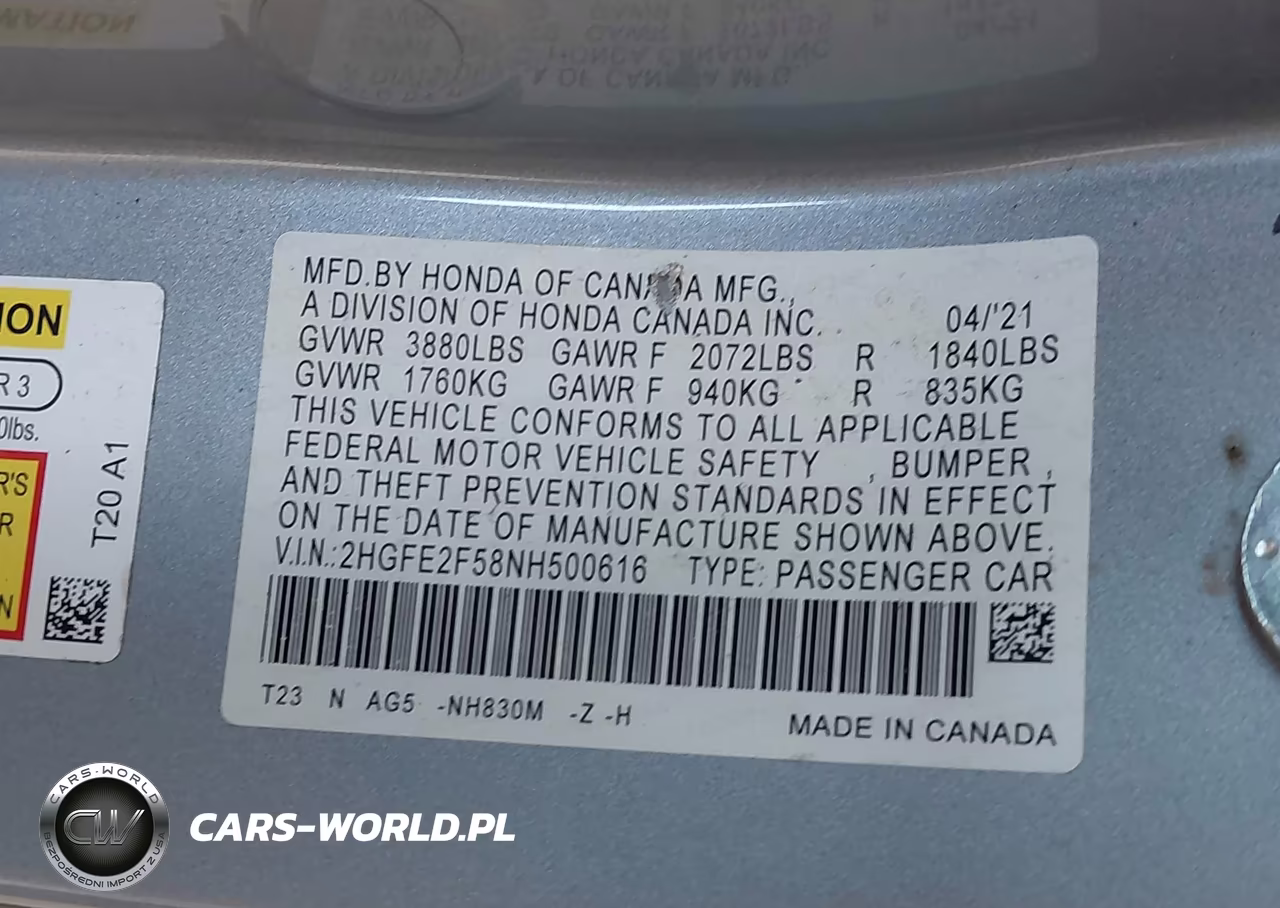 2022 Honda Civic Sport VIN:2HGFE2F58NH500616 - 9