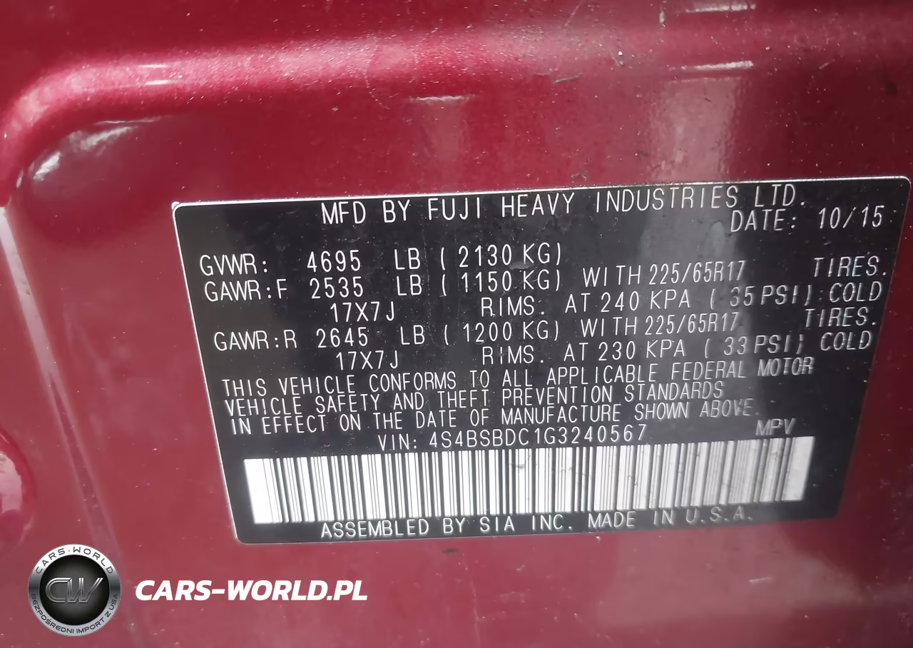 2016 Subaru Outback 2.5I Premium VIN:4S4BSBDC1G3240567 - 9