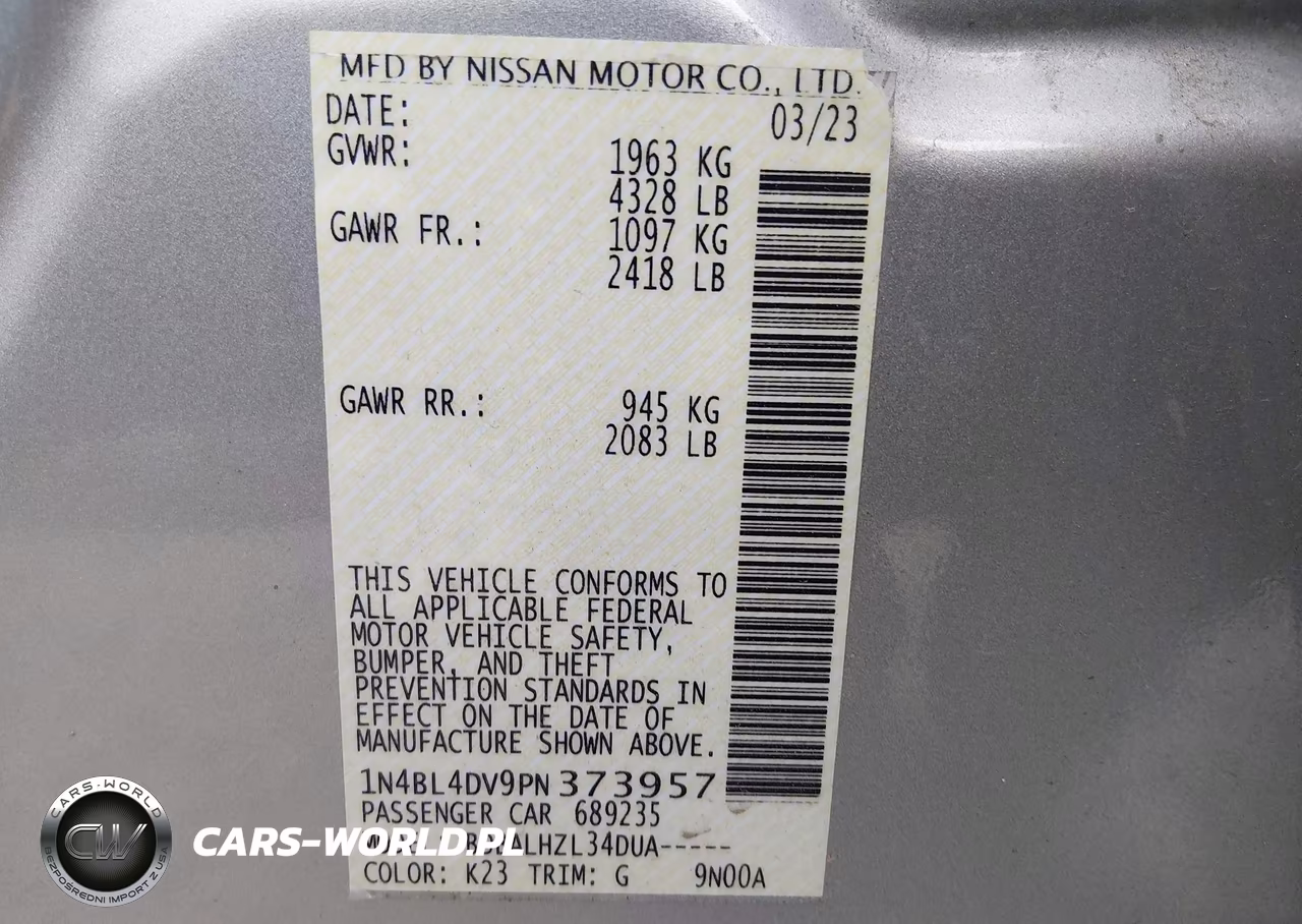 2023 Nissan Altima Sv Fwd VIN:1N4BL4DV9PN373957 - 9