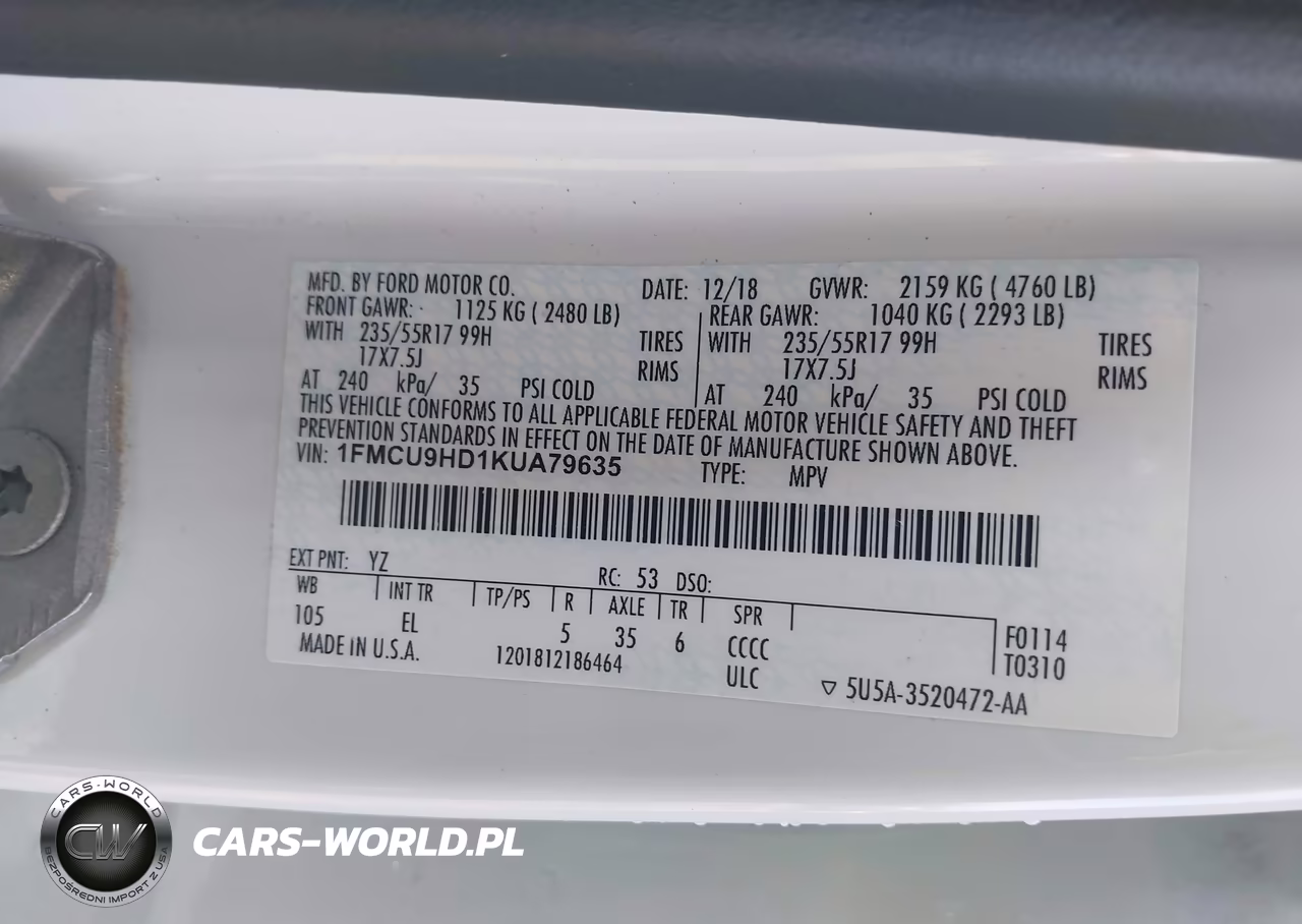 2019 Ford Escape Sel VIN:1FMCU9HD1KUA79635 - 9