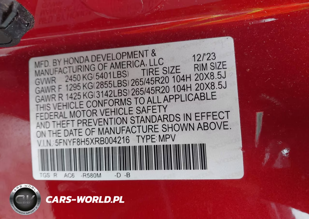 2024 Honda Passport Awd Ex-L VIN:5FNYF8H5XRB004216 - 9