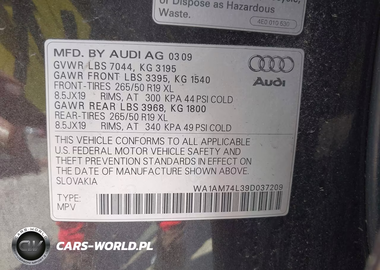 2009 Audi Q7 3.0 Tdi VIN:WA1AM74L39D037209 - 9