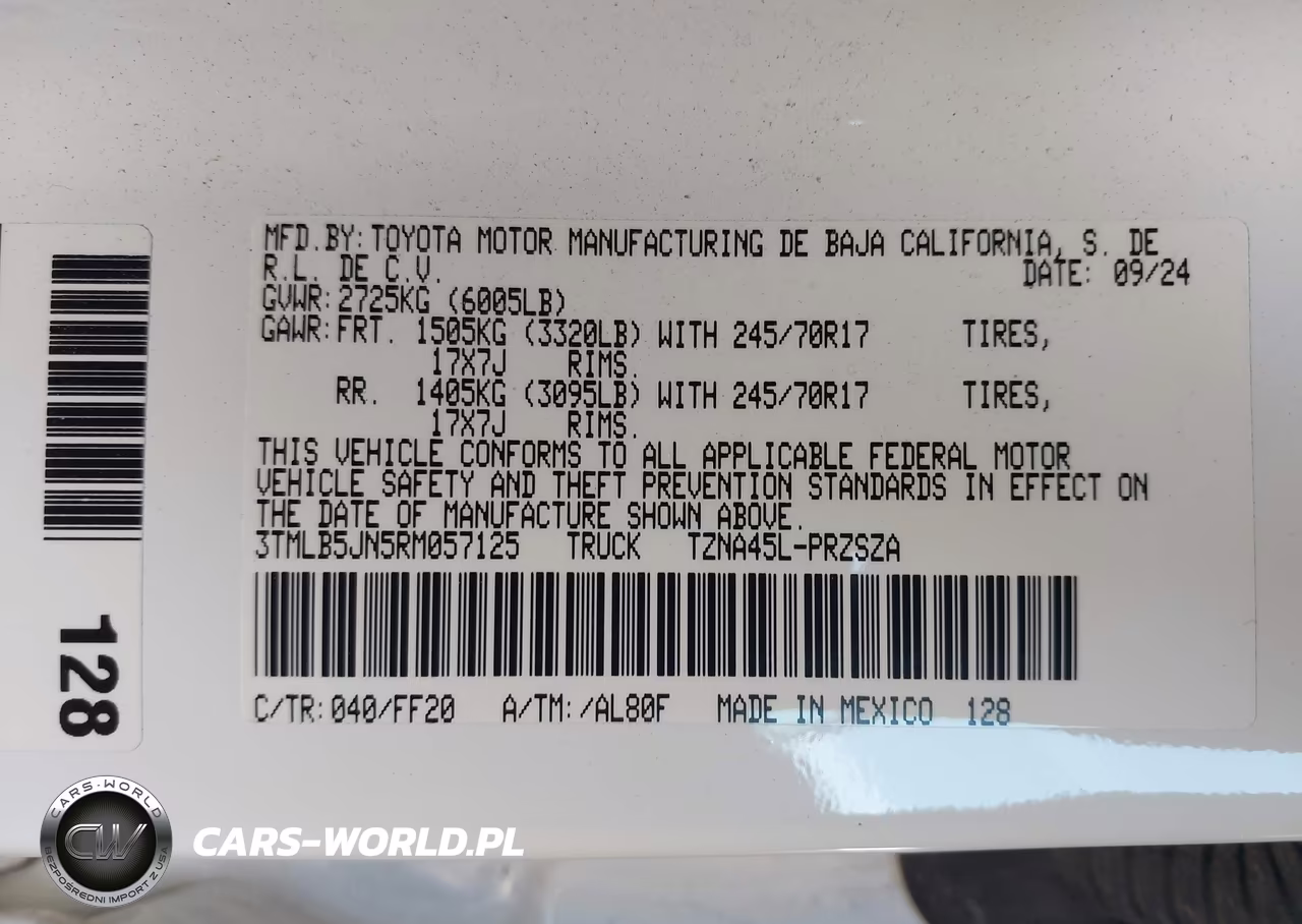 2024 Toyota Tacoma Sr5 4Wd VIN:3TMLB5JN5RM057125 - 9