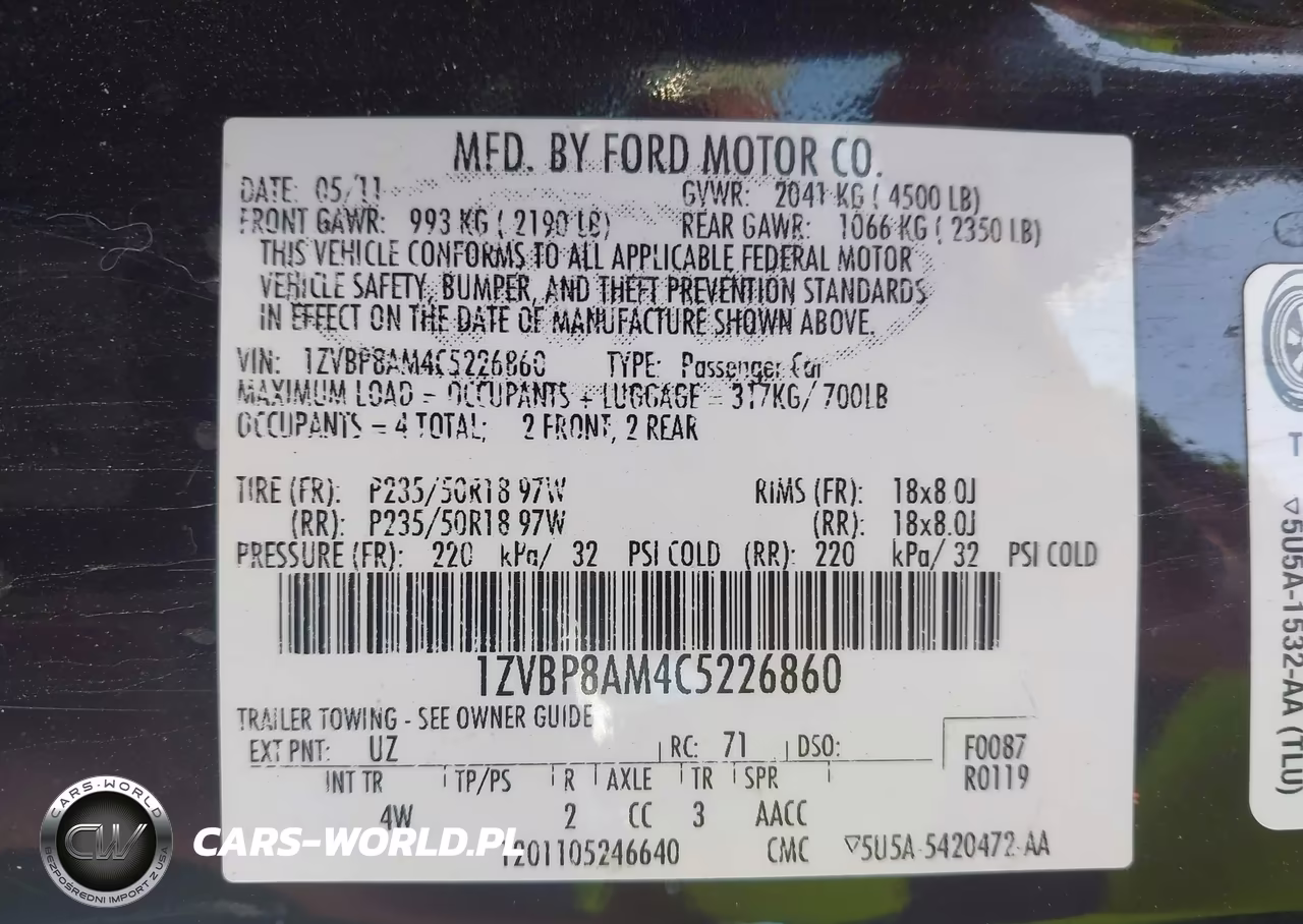 2012 Ford Mustang V6 Premium VIN:1ZVBP8AM4C5226860 - 9