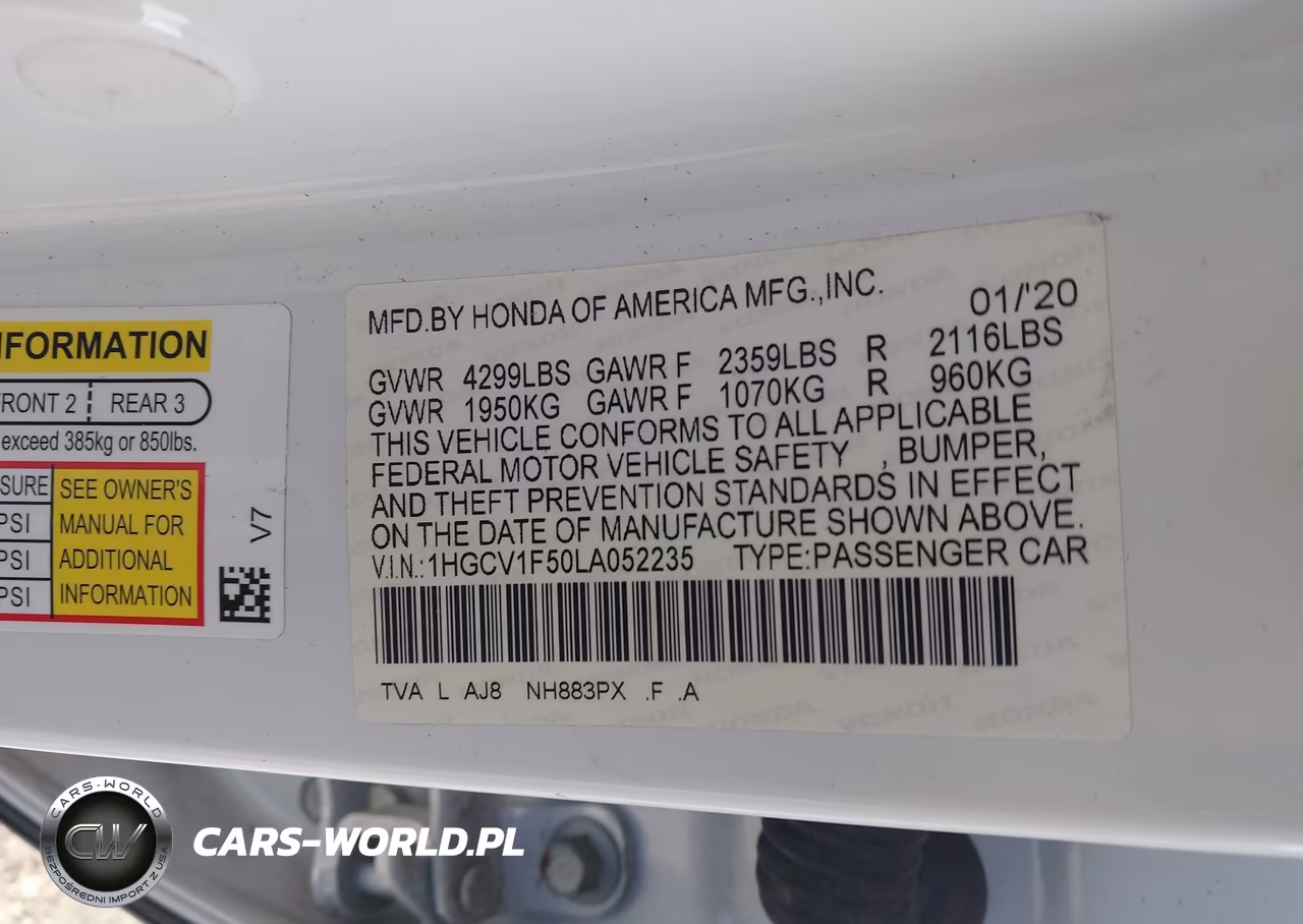 2020 Honda Accord Ex-L VIN:1HGCV1F50LA052235 - 9