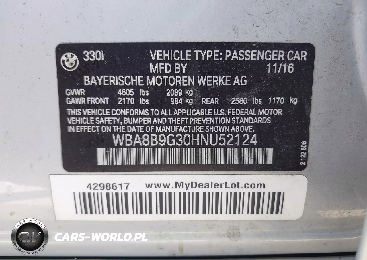 2017 BMW 330I VIN:WBA8B9G30HNU52124 - 9