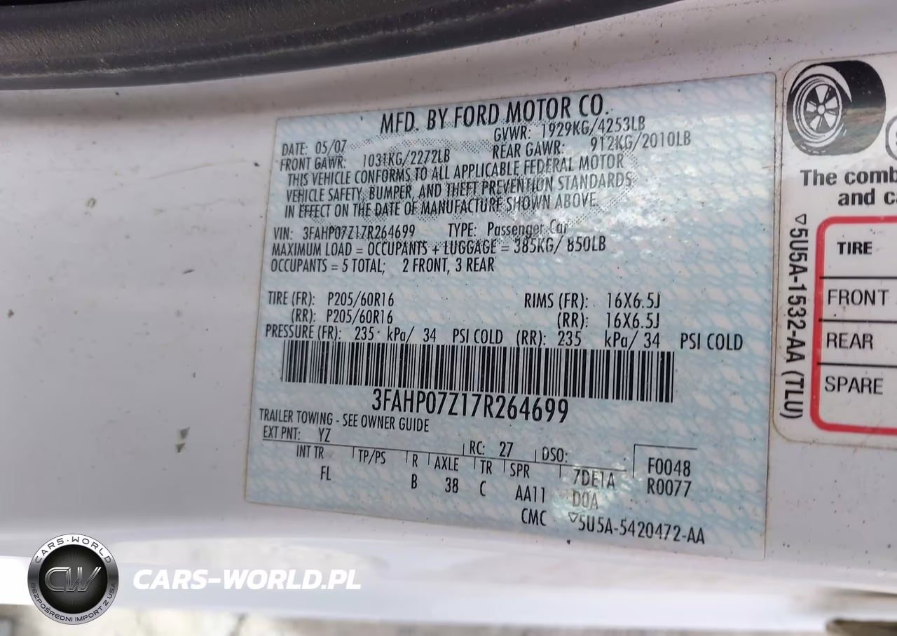 2007 Ford Fusion Se VIN:3FAHP07Z17R264699 - 9