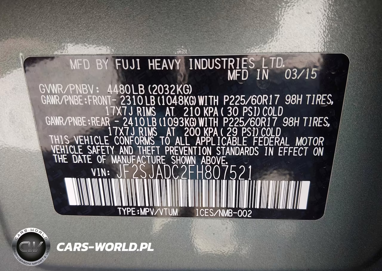 2015 Subaru Forester 2.5I Premium VIN:JF2SJADC2FH807521 - 9