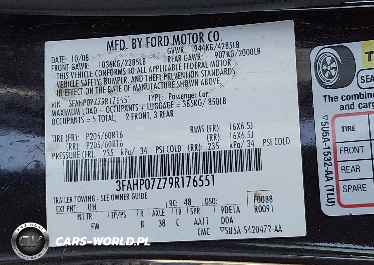 2009 Ford Fusion Se VIN:3FAHP07Z79R176551 - 9