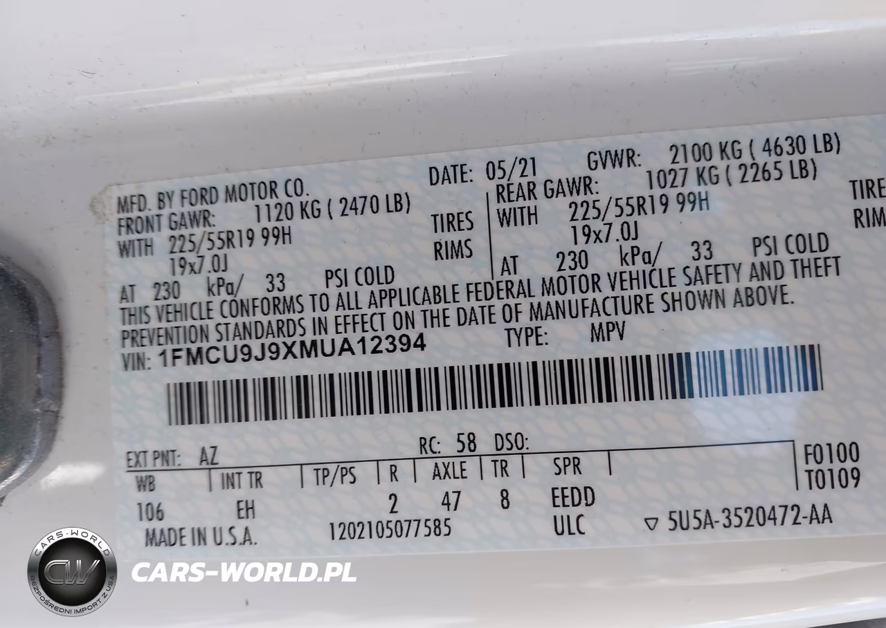 2021 Ford Escape Titanium VIN:1FMCU9J9XMUA12394 - 9