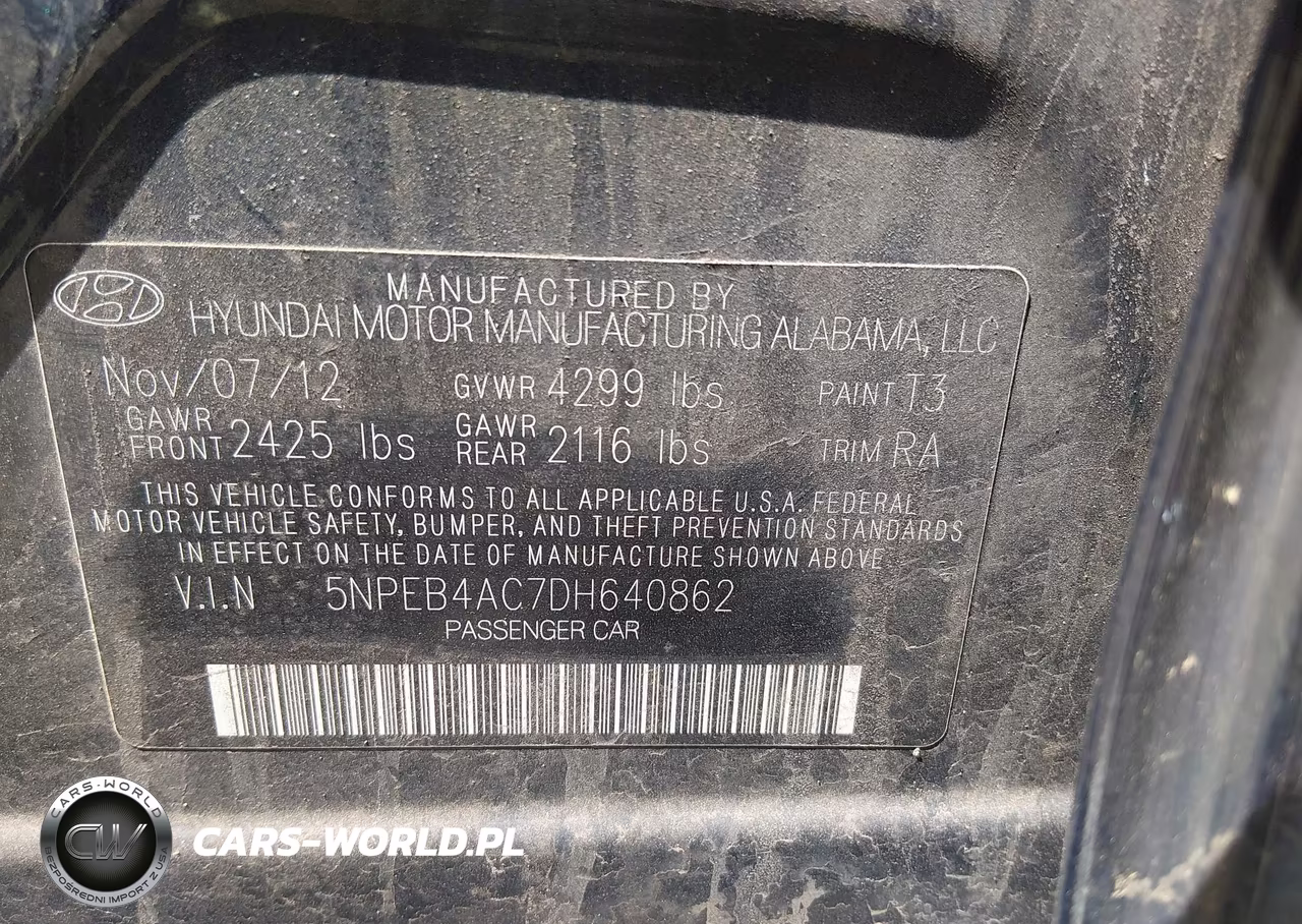 2013 Hyundai Sonata Gls VIN:5NPEB4AC7DH640862 - 9