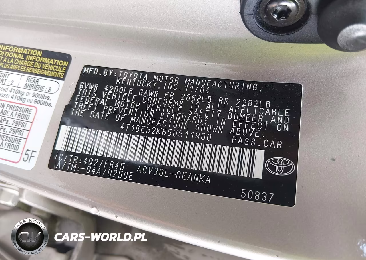 2005 Toyota Camry Le VIN:4T1BE32K65U511900 - 9