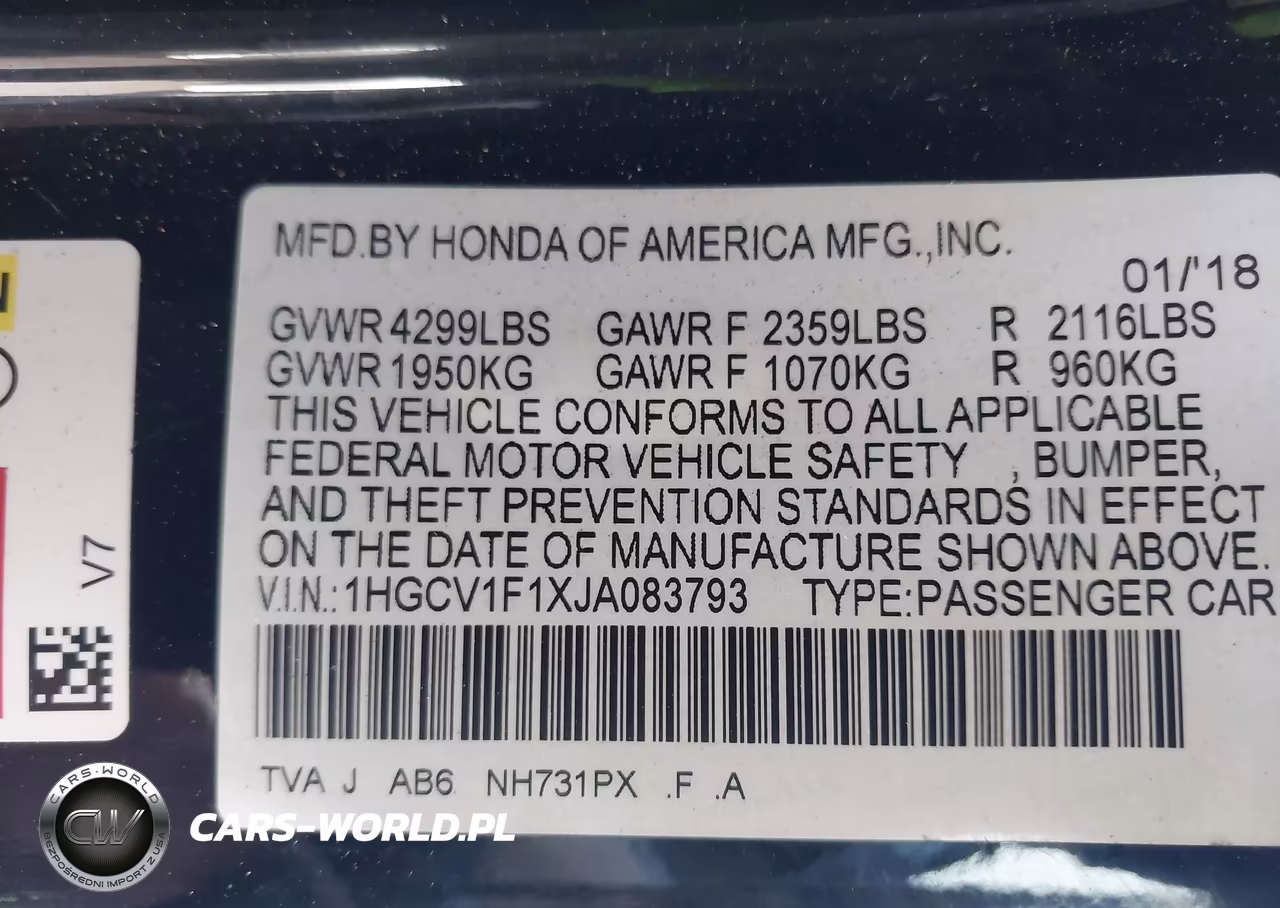 2018 Honda Accord Lx VIN:1HGCV1F1XJA083793 - 9