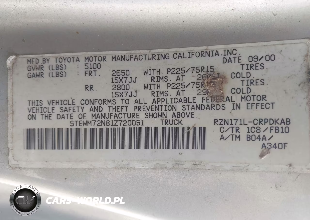 2001 Toyota Tacoma VIN:5TEWM72N81Z720051 - 9