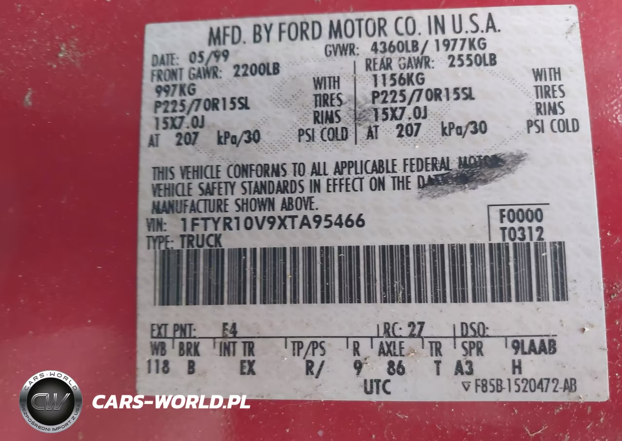 1999 Ford Ranger Xl-Xlt VIN:1FTYR10V9XTA95466 - 9
