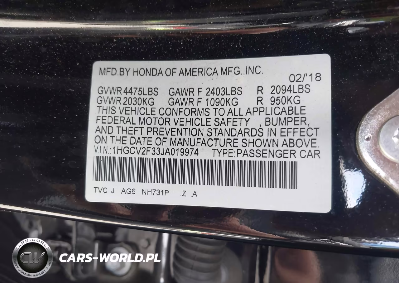2018 Honda Accord Sport 2.0T VIN:1HGCV2F33JA019974 - 9