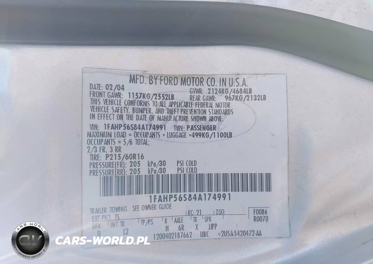 2004 Ford Taurus VIN:1FAHP56F84A174991 - 9