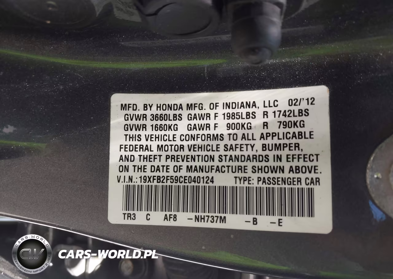 2012 Honda Civic Lx VIN:19XFB2F59CE040124 - 9