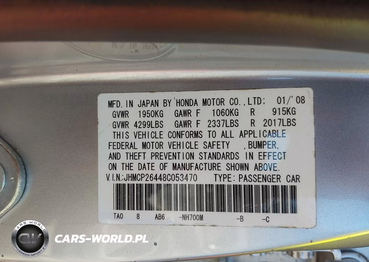 2008 Honda Accord 2.4 Lx-P VIN:JHMCP26448C053470 - 9
