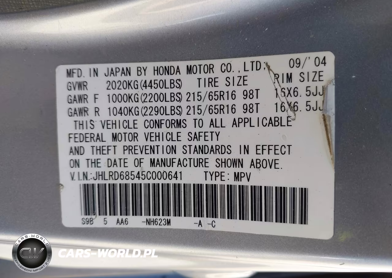 2005 Honda Cr-V Lx VIN:JHLRD68545C000641 - 9
