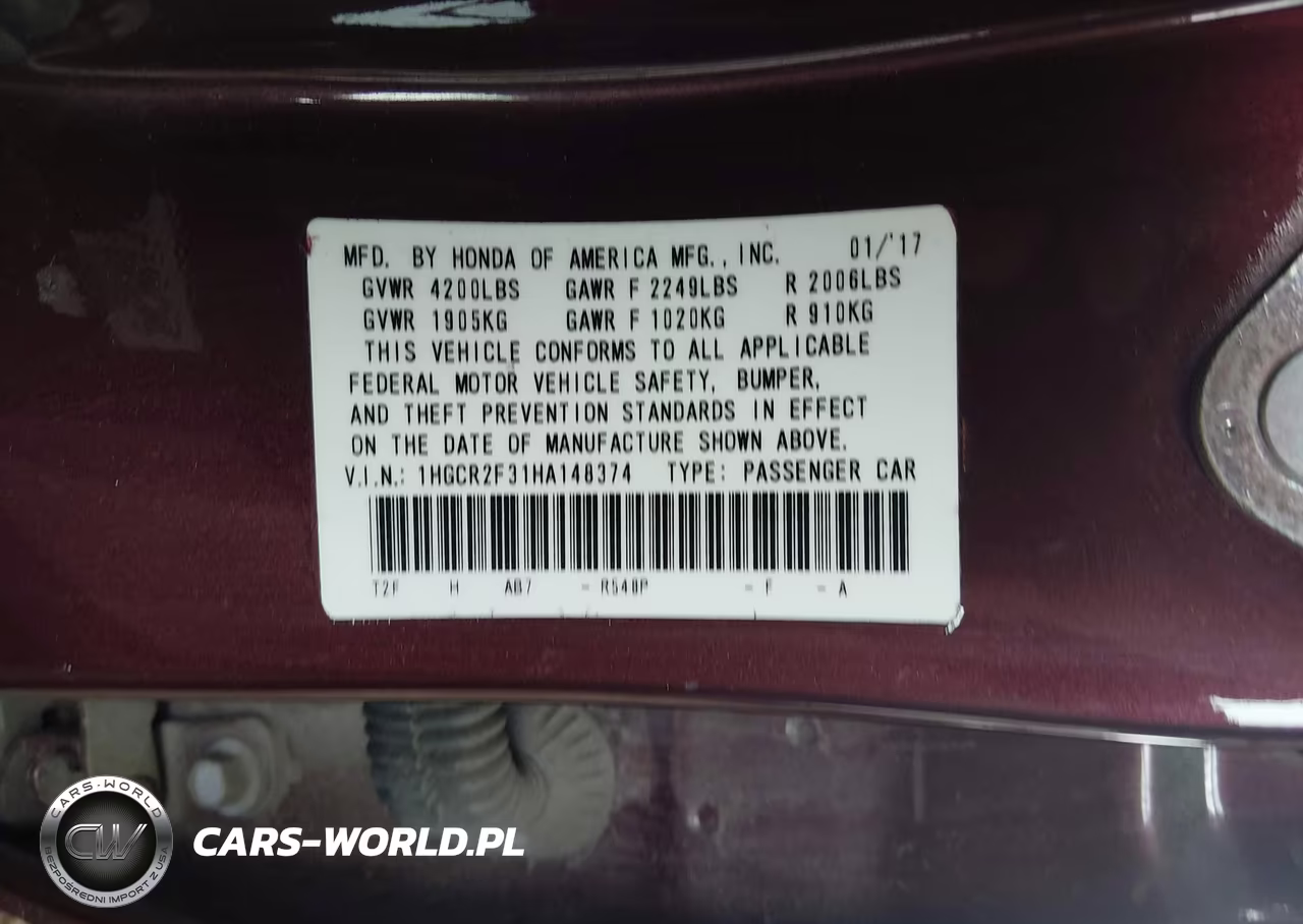 2017 Honda Accord Lx VIN:1HGCR2F31HA148374 - 9