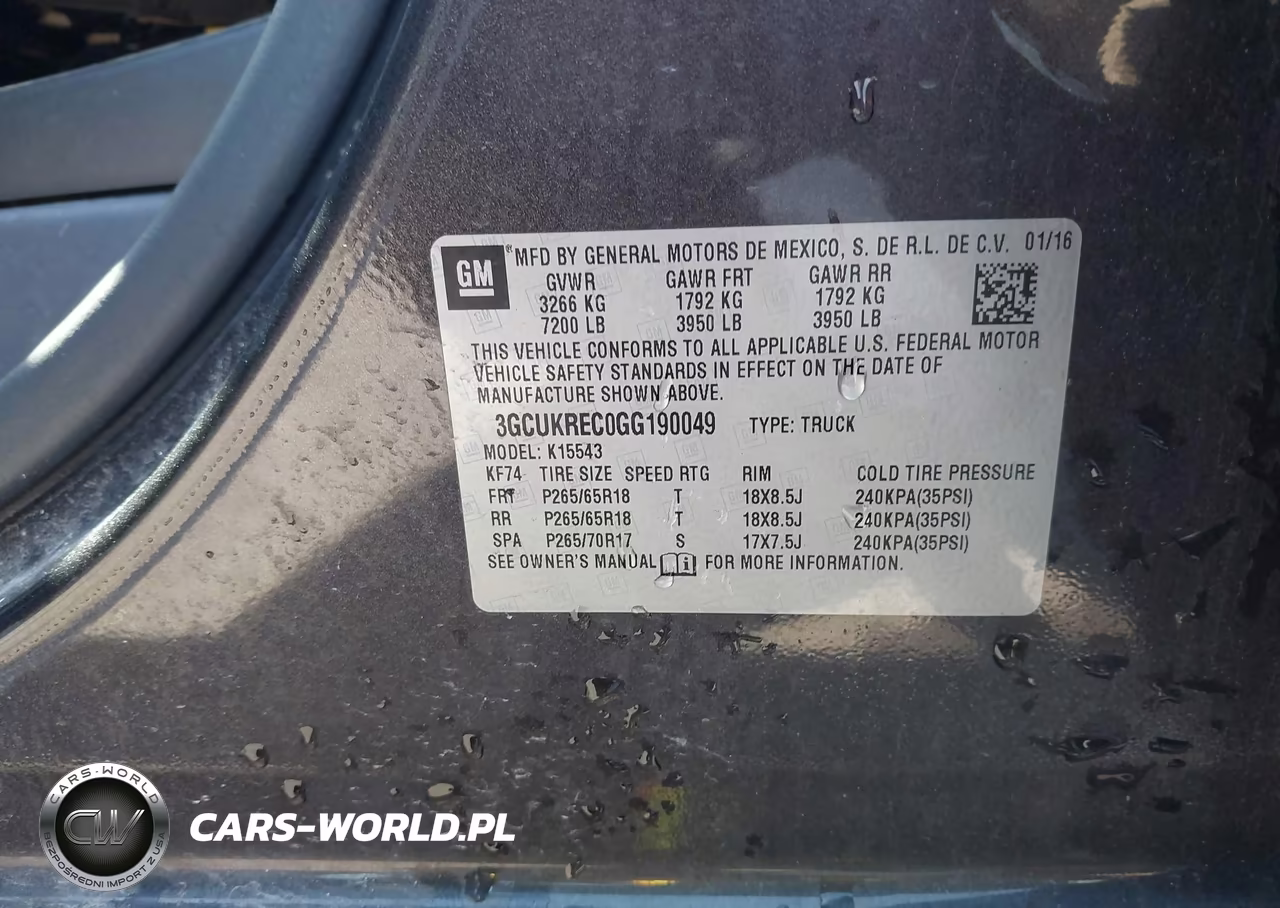 2016 Chevrolet Silverado 1500 2Lt VIN:3GCUKREC0GG190049 - 9
