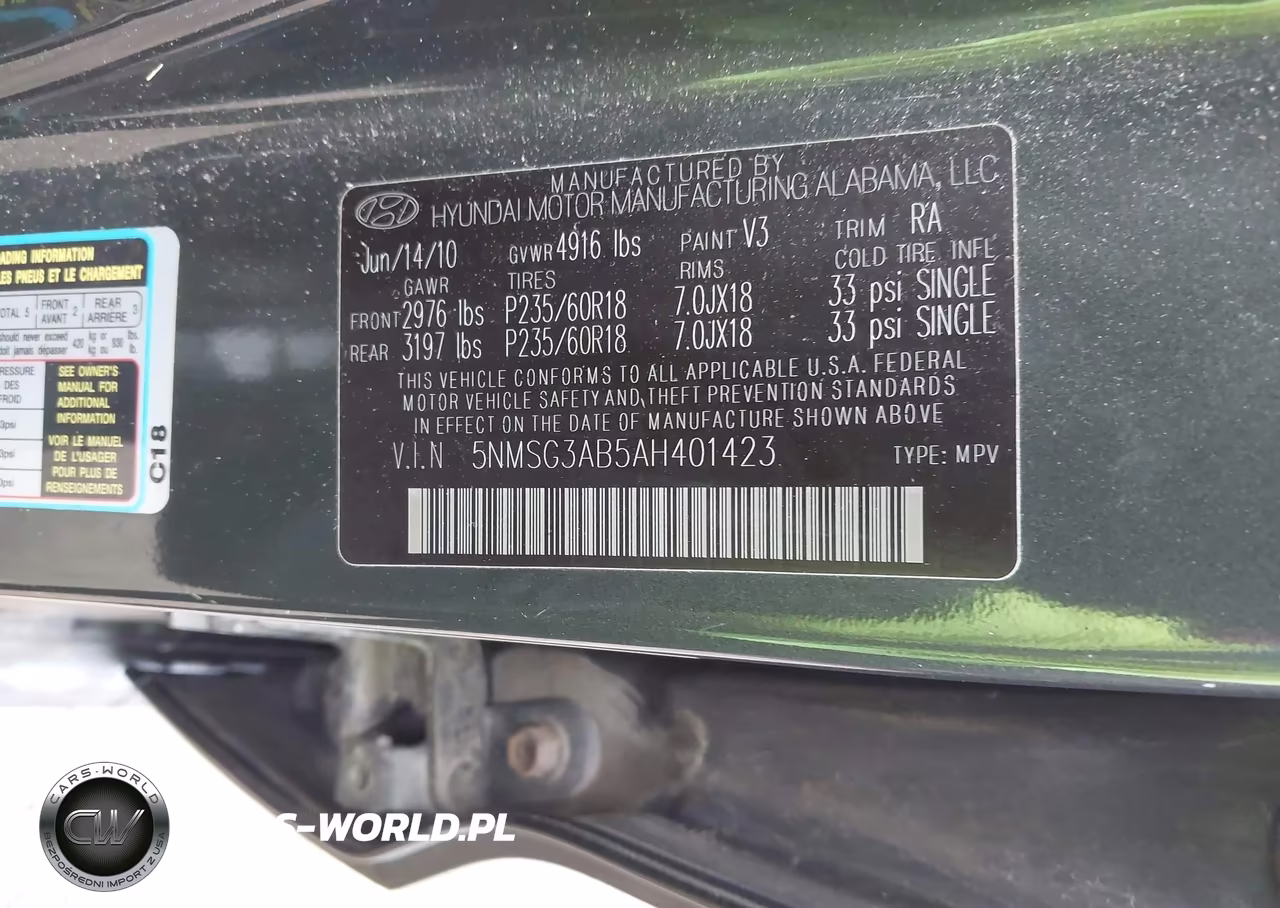 2010 Hyundai Santa Fe Gls VIN:5NMSG3AB5AH401423 - 9