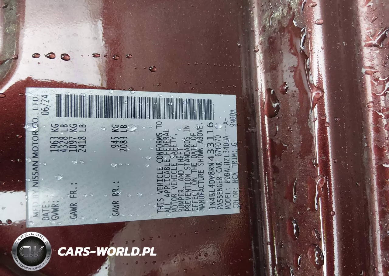 2024 Nissan Altima Sv Fwd VIN:1N4BL4DV8RN433116 - 9