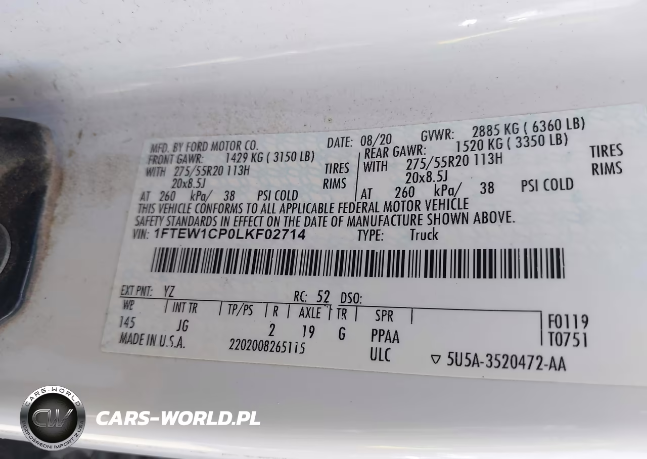 2020 Ford F-150 Xl VIN:1FTEW1CP0LKF02714 - 9