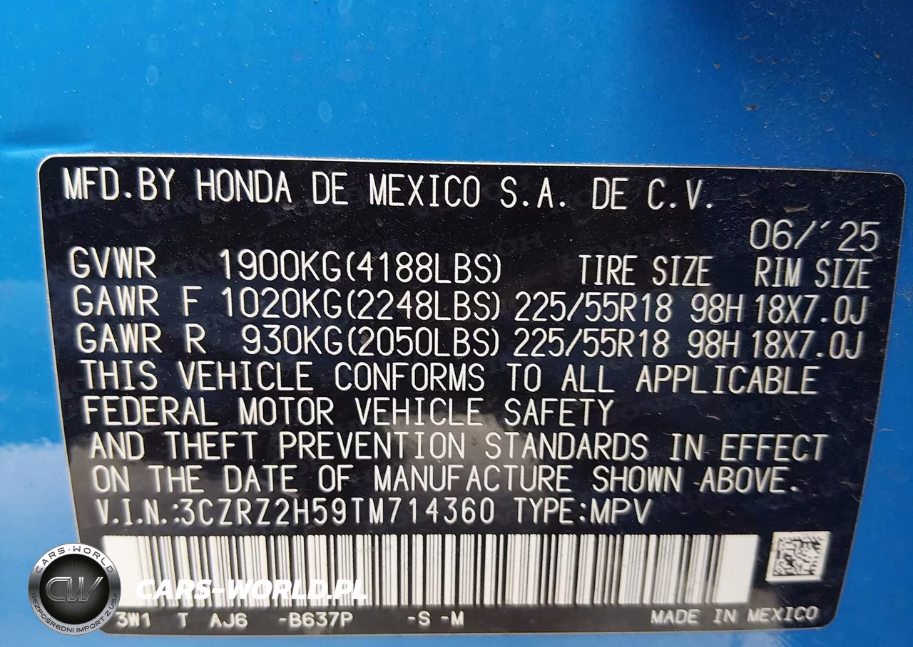 2026 Honda Hr-V Awd Sport VIN:3CZRZ2H59TM714360 - 9