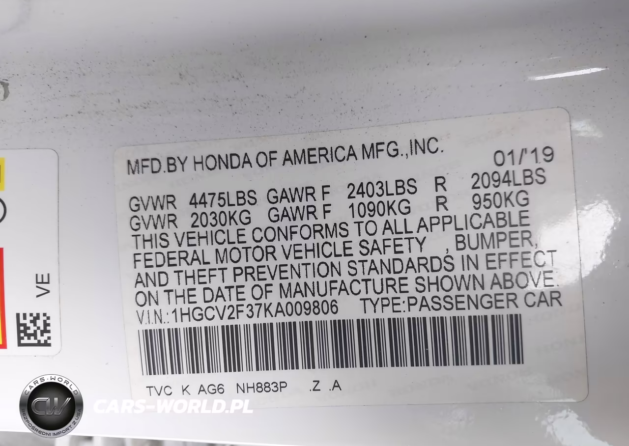 2019 Honda Accord Sport 2.0T VIN:1HGCV2F37KA009806 - 9