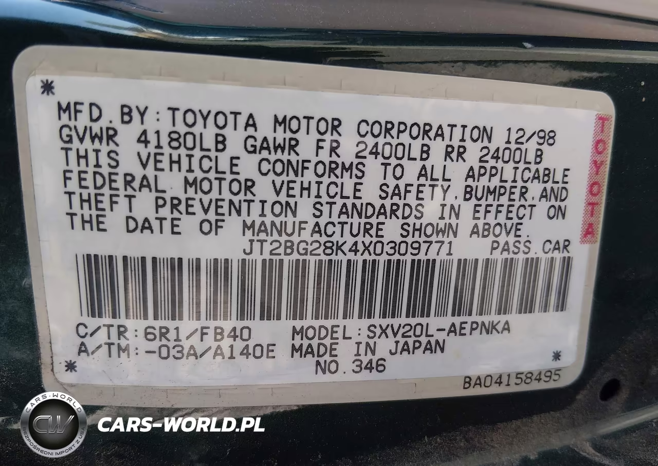 1999 Toyota Camry Le VIN:JT2BG28K4X0309771 - 9